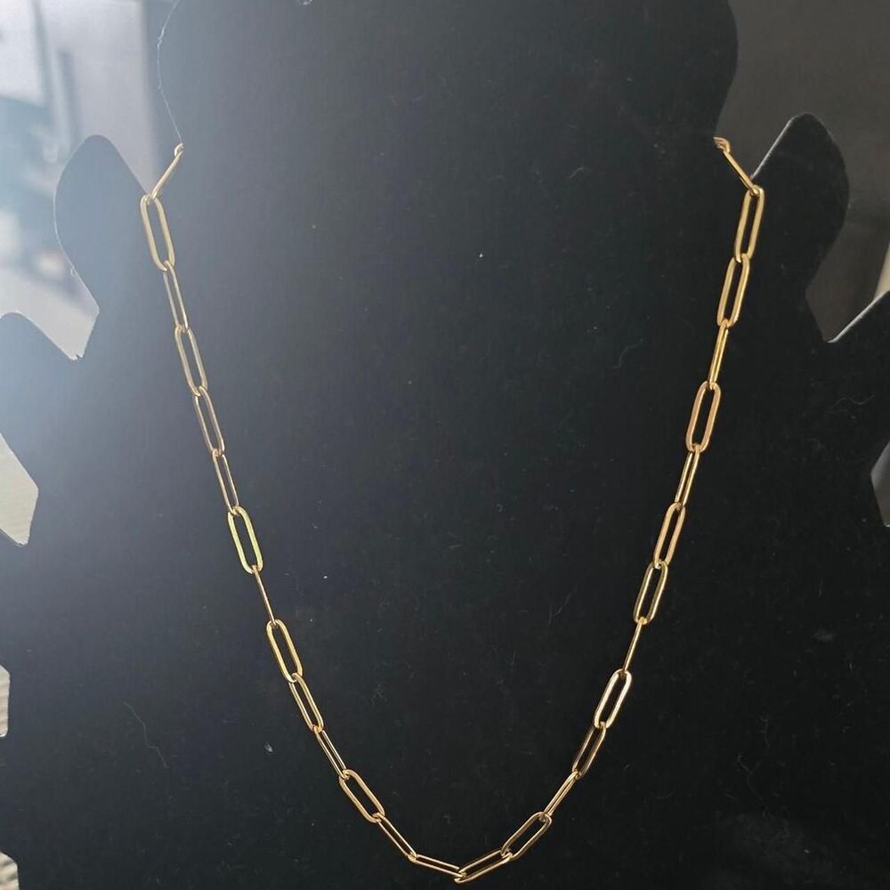 Gold Color Stainless Steel Paperclip Necklace – 14" with 2" Extender – NEW
